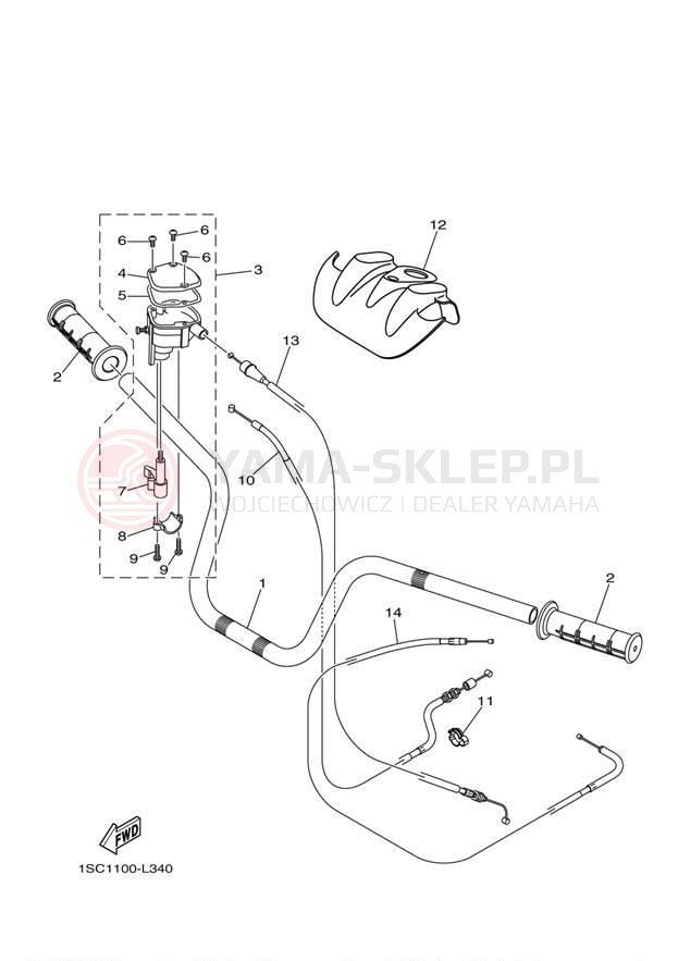Schemat "Kierownica i osprzęt" do Yamaha GRIZZLY 300 YFM30GBL/YFM30GBGR