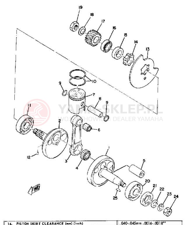 Schemat "Wał korbowy, tłok" do Yamaha JT1/JT1L