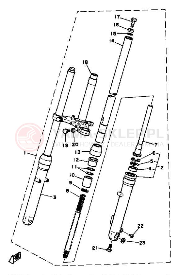 Schemat "Amortyzatory przód" do Yamaha DT100J