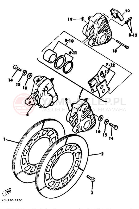 Schemat "Zacisk hamulcowy + tarcza przód" do Yamaha XVZ12DL/XVZ12DKC2