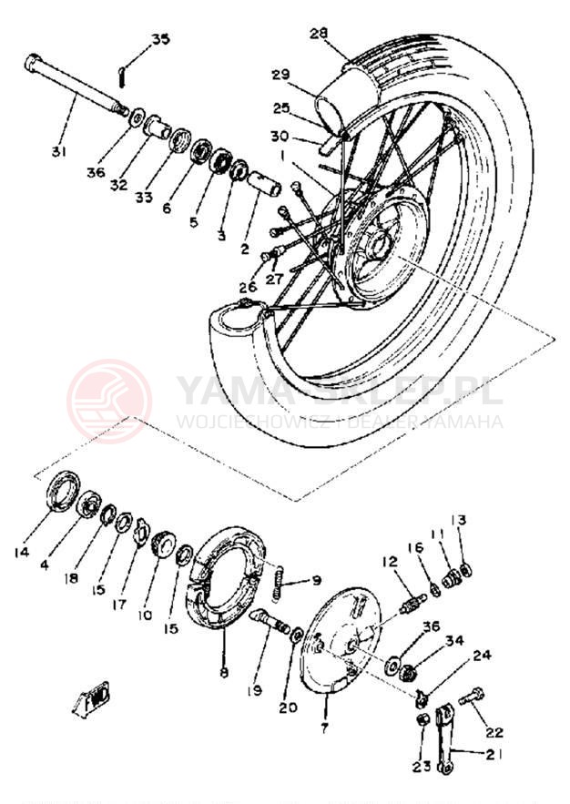 Schemat "Koło przód" do Yamaha SR250G