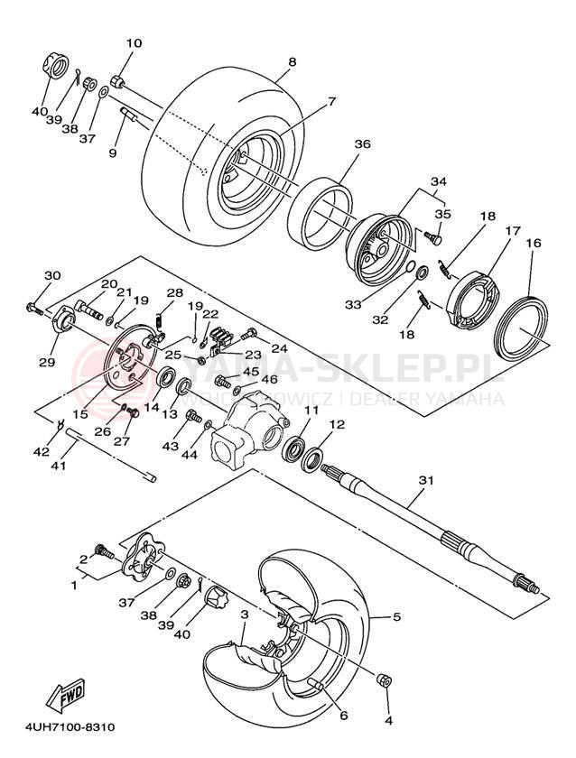 Schemat "Koło tył" do Yamaha BIG BEAR 2WD YFM350UK
