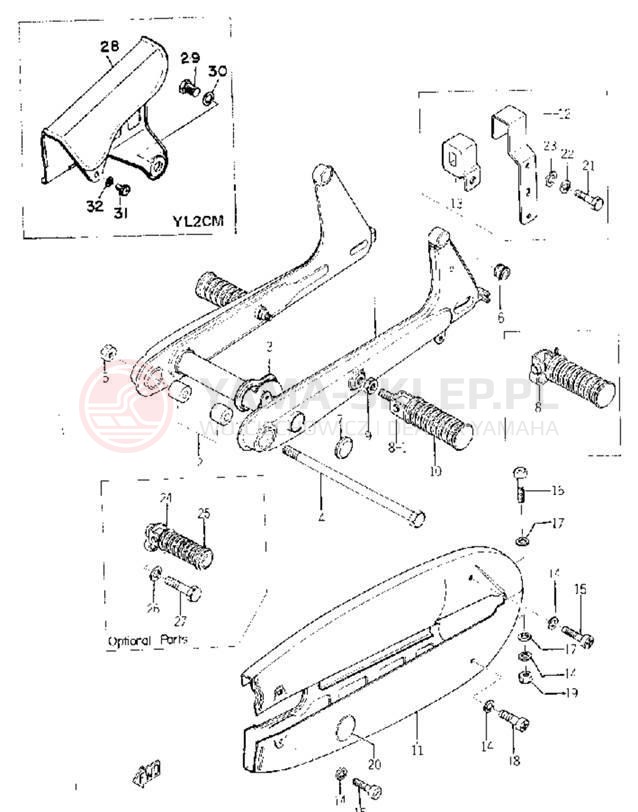 Schemat "Wahacz, osłona łańcucha" do Yamaha YL2C YL2CM YLCM_68_EN