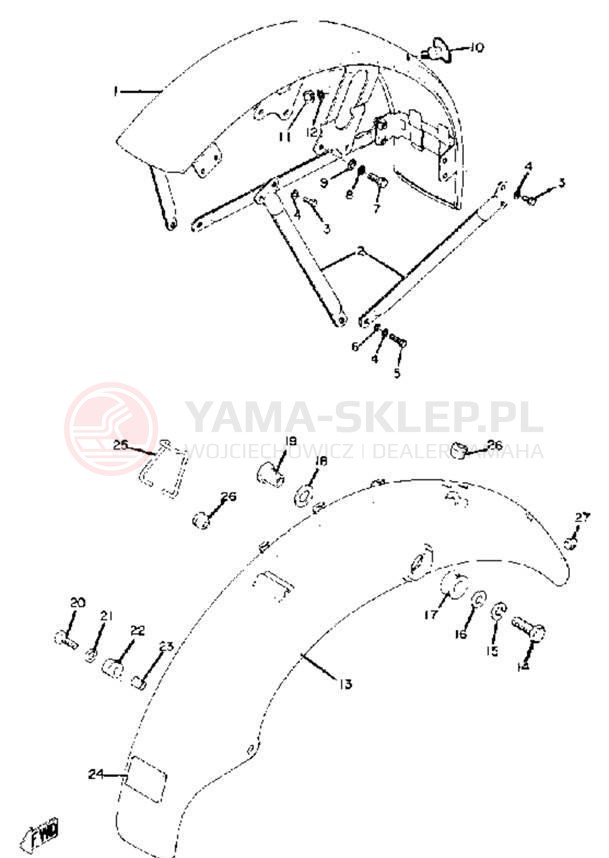 Schemat "Błotniki przód i tył" do Yamaha RD250