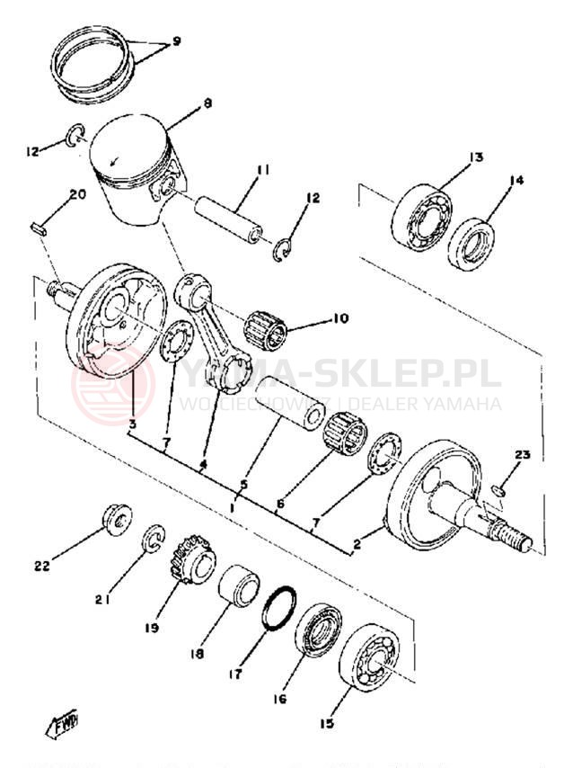 Schemat "Wał korbowy, tłok" do Yamaha IT175E