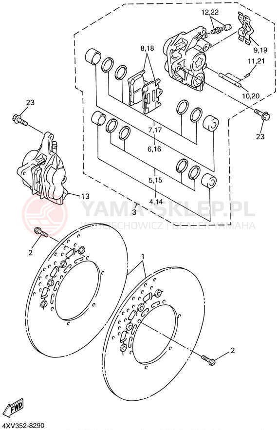 Schemat "Zacisk hamulcowy + tarcza przód" do Yamaha YZFR1 YZFR1N/YZFR1NC