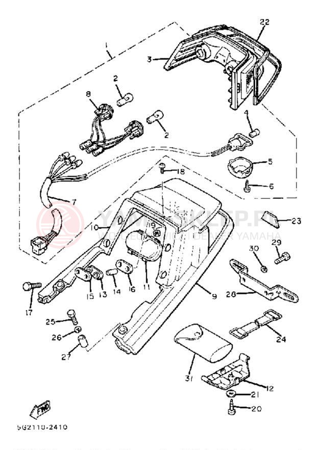 Schemat "Oświetlenie tył" do Yamaha XJ750RJ