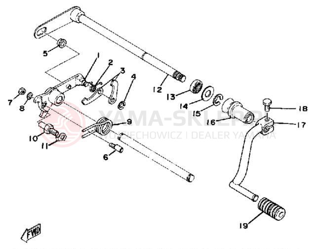 Schemat "Dźwignia zmiany biegów, wałek" do Yamaha XS360_2D