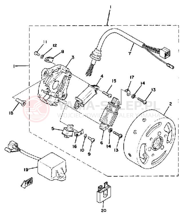 Schemat "Moduł zapłonowy - cewka" do Yamaha QT50G