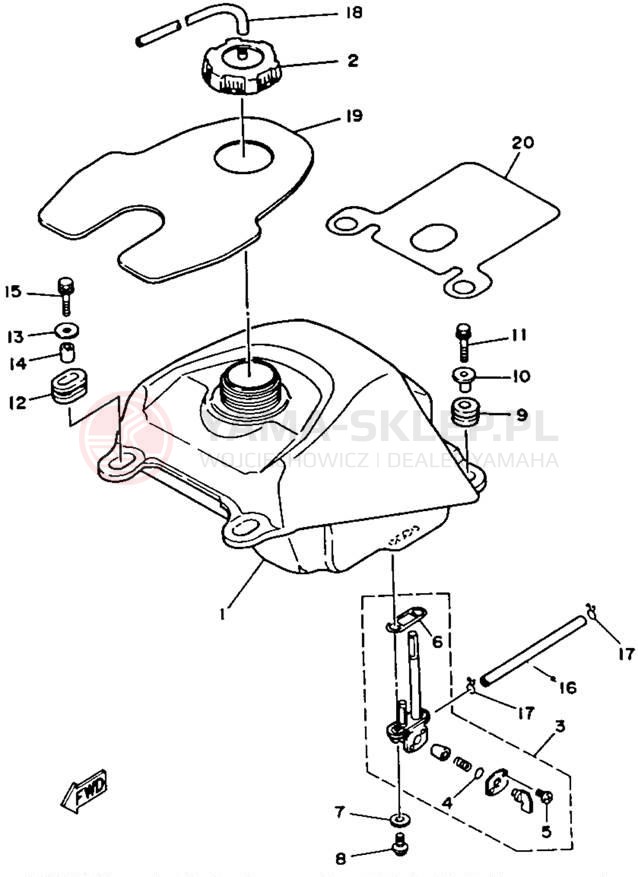 Schemat "zbiornik paliwa" do Yamaha BLASTER YFS200D