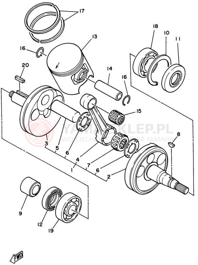 Schemat "Wał korbowy, tłok" do Yamaha RT180H