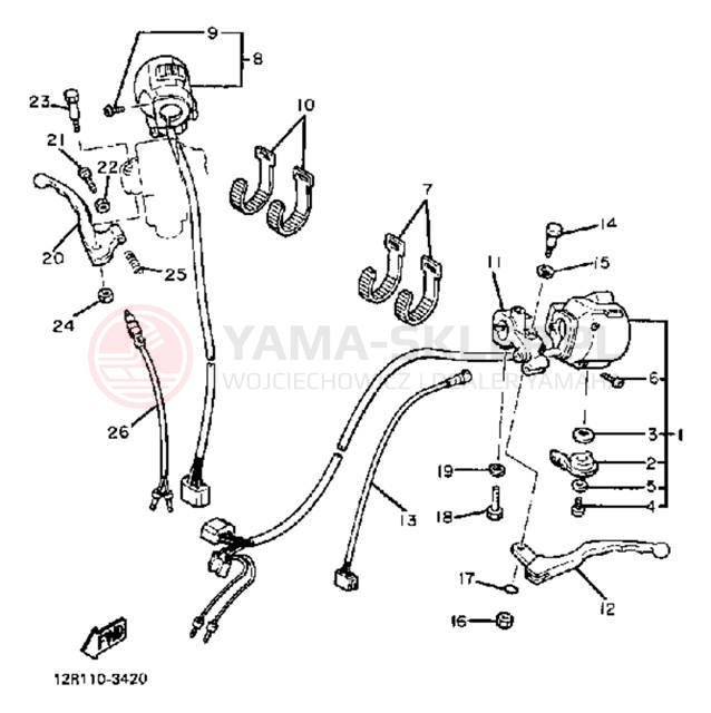 Schemat "Kierownica i osprzęt" do Yamaha XS400K