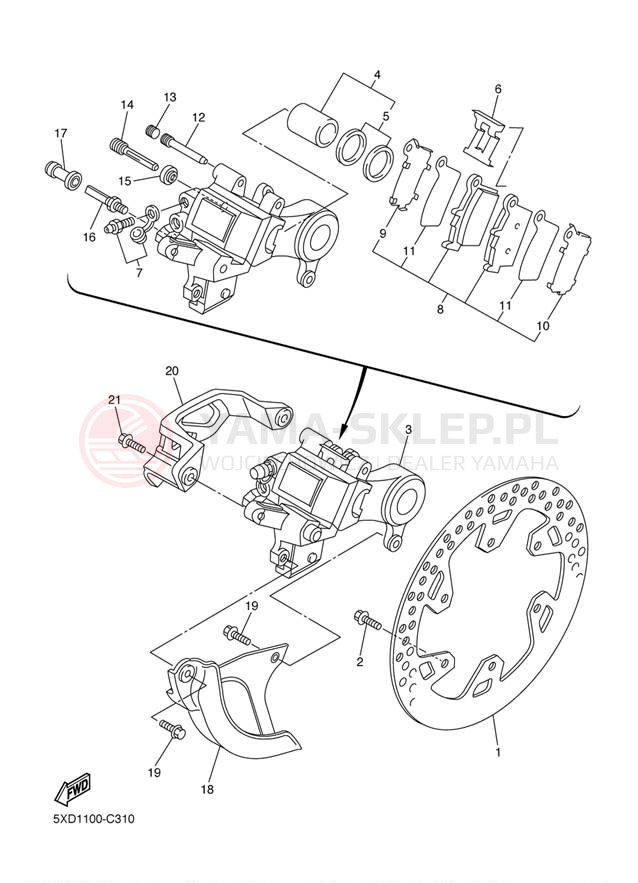 Schemat "Zacisk hamulcowy tylny" do Yamaha WR250F WR250FS