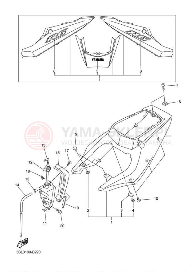 Schemat "Pokrywa boczna" do Yamaha YZFR6 YZFR6R/YZFR6RC