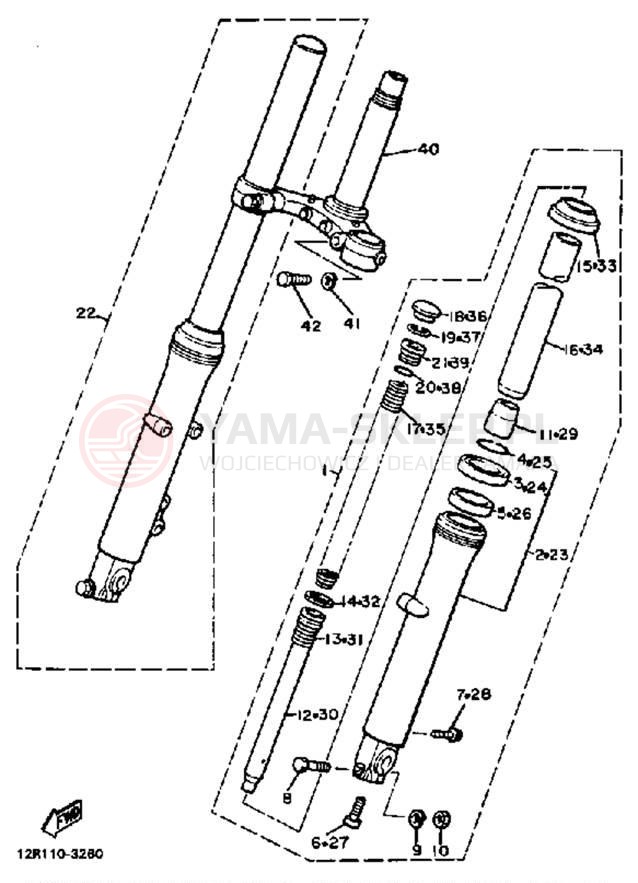 Schemat "Amortyzatory przód" do Yamaha XS400K