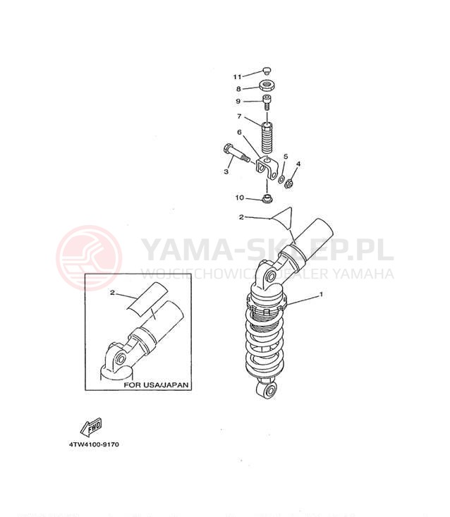 Schemat "zawieszenie tył" do Yamaha TZ250L