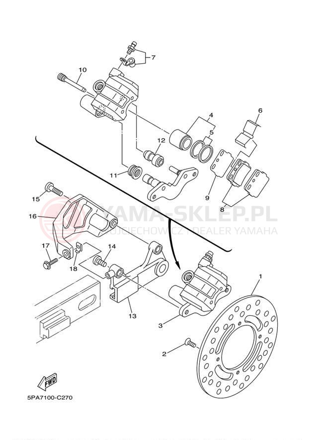 Schemat "Zacisk hamulcowy tylny" do Yamaha YZ85 YZ85W1
