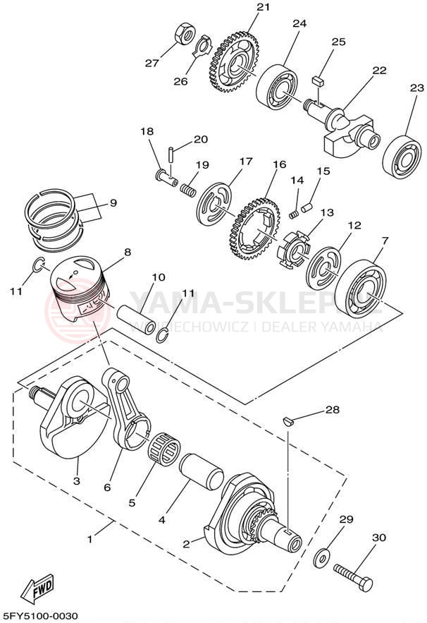 Schemat "Wał korbowy, tłok" do Yamaha TW200 TW200PC/TW200P