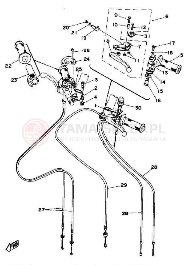 Schemat "Kierownica i osprzęt" do Yamaha TZ350E/TZ250E