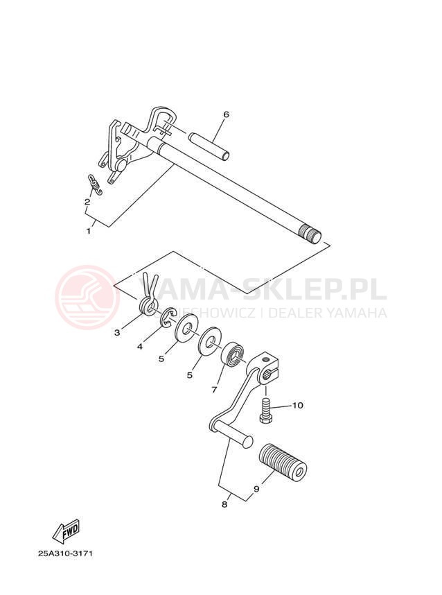 Schemat "Dźwignia zmiany biegów, wałek" do Yamaha TW200 TW200T1C/TW200T1
