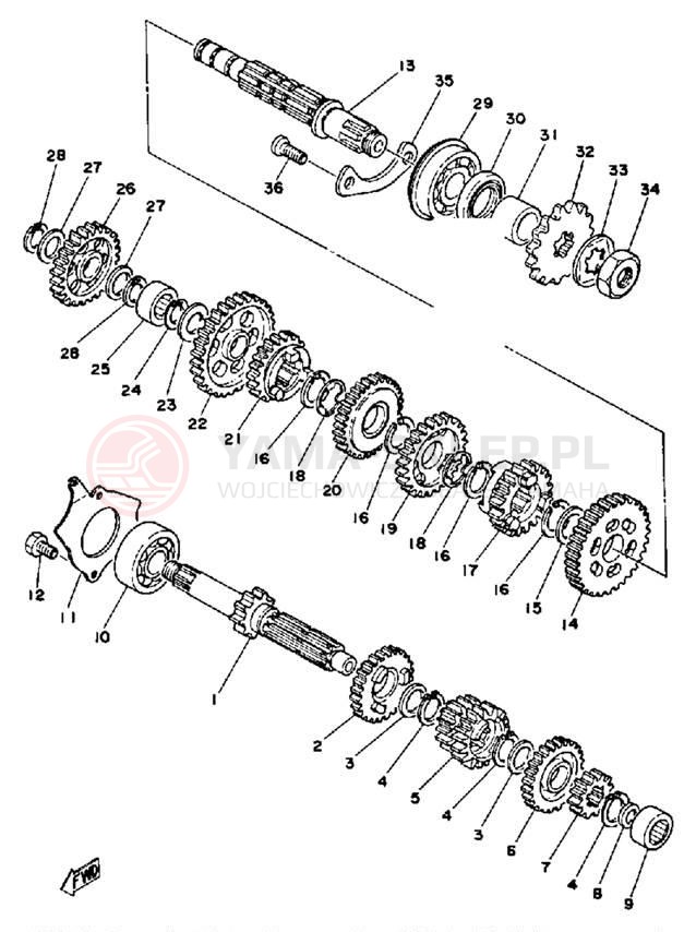 Schemat "Skrzynia biegów " do Yamaha DT175F