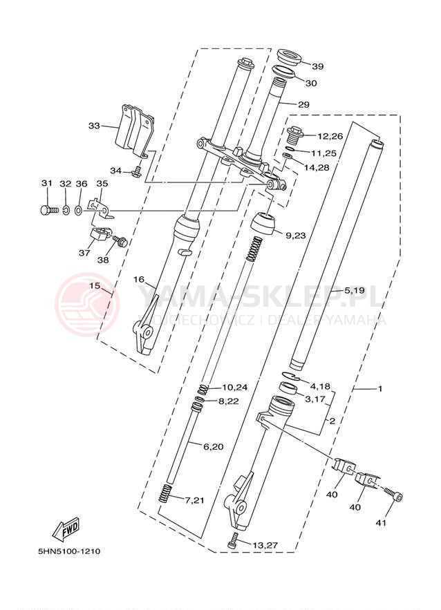 Schemat "Amortyzatory przód" do Yamaha TTR90 TTR90N