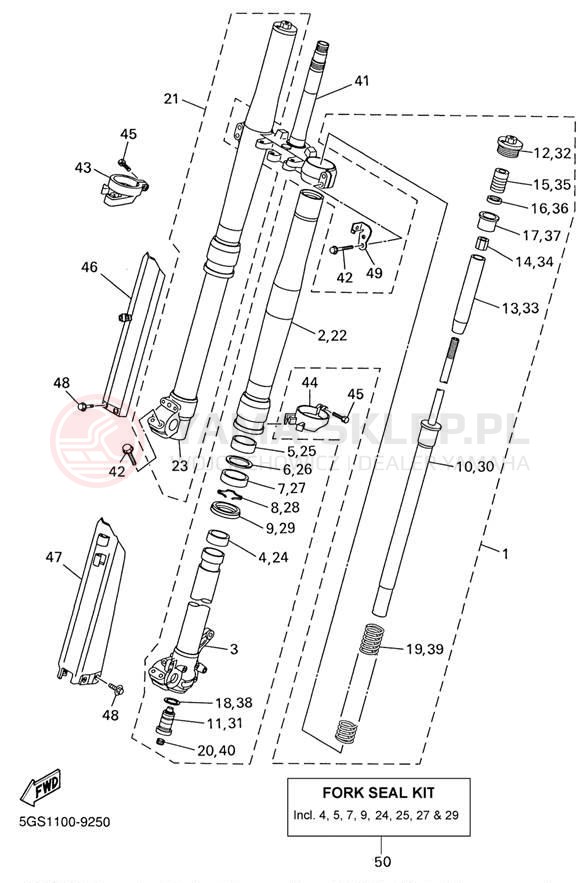Schemat "Amortyzatory przód" do Yamaha WR400F WR400FL