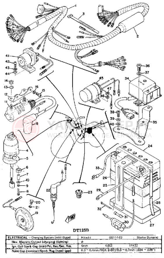 Schemat "układ elektryczny" do Yamaha DT125B