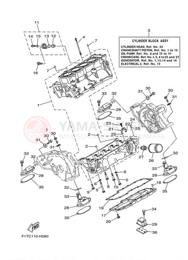 Schemat "Obudowa silnika" do Yamaha SX210 FRT1100BH