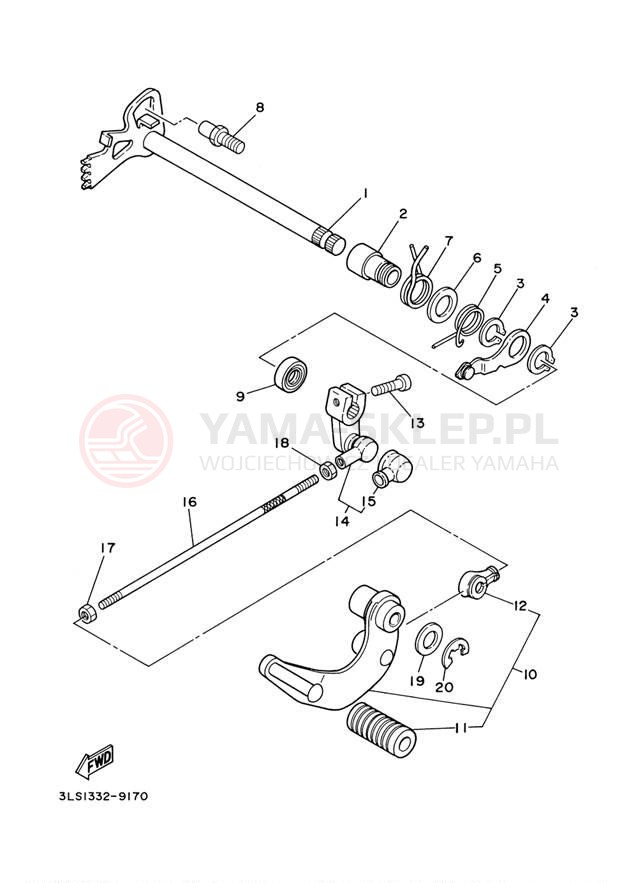Schemat "Dźwignia zmiany biegów, wałek" do Yamaha VIRAGO 250 XV250SC/XV250S
