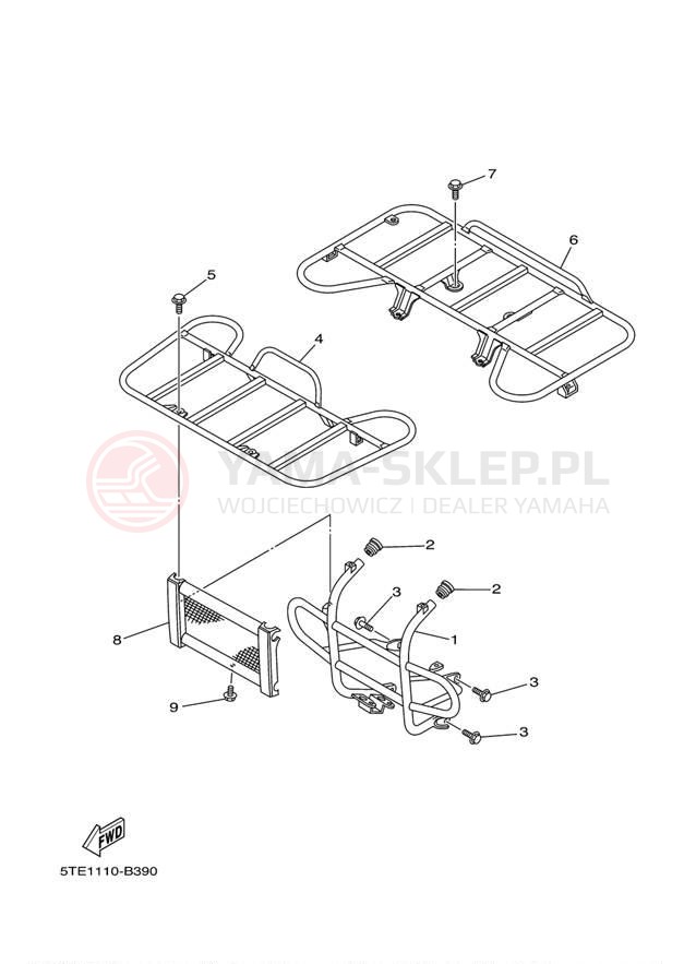 Schemat "osłona / stelaż" do Yamaha KODIAK 400 2WD YFM4AS