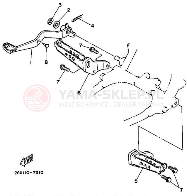 Schemat "Stopka postojowa i podnóżki" do Yamaha BANSHEE YFZ350W