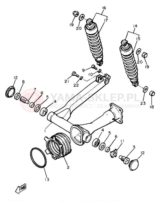 Schemat "wahacz, zawieszenie tył" do Yamaha XJ650LH
