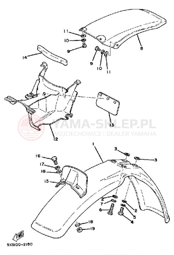 Schemat "Błotniki przód i tył" do Yamaha YZ250J