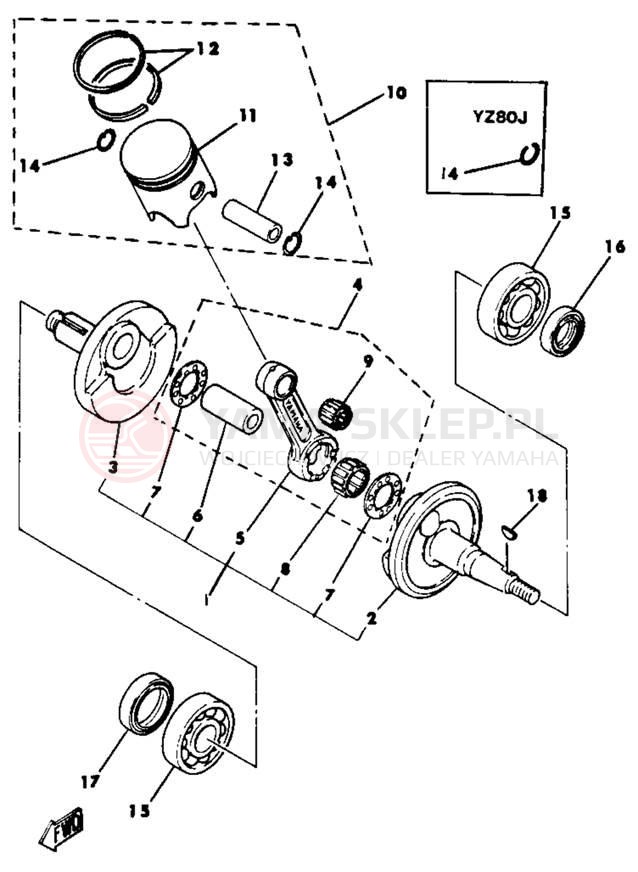 Schemat "Wał korbowy, tłok" do Yamaha YZ80H