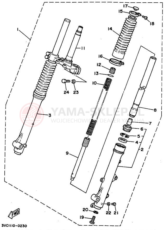 Schemat "Amortyzatory przód" do Yamaha RT180B