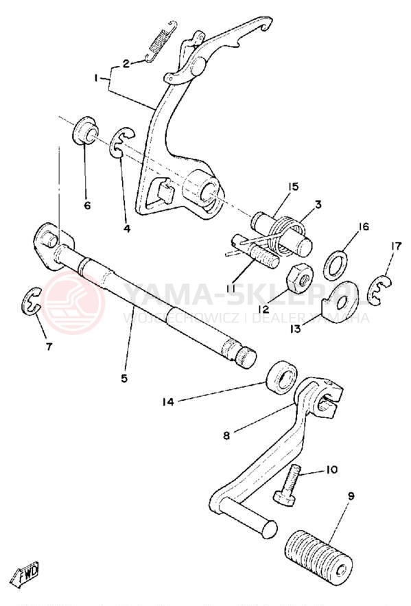 Schemat "Dźwignia zmiany biegów, wałek" do Yamaha DT125G