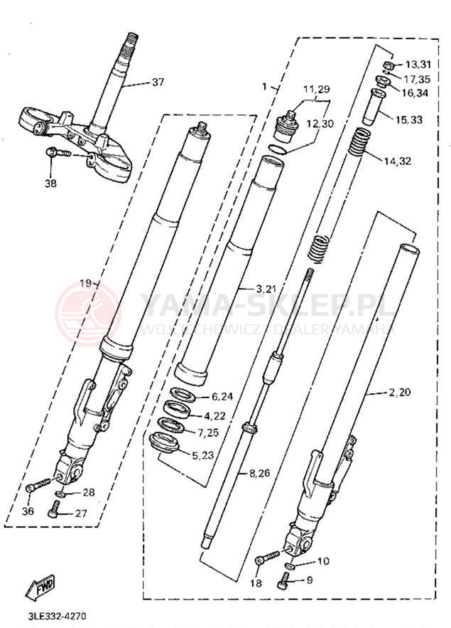 Schemat "Amortyzatory przód" do Yamaha FZR1000FC/FZR1000F