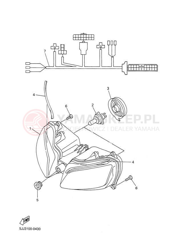 Schemat "Lampa przód" do Yamaha R1 YZFR1M/YZFR1MC