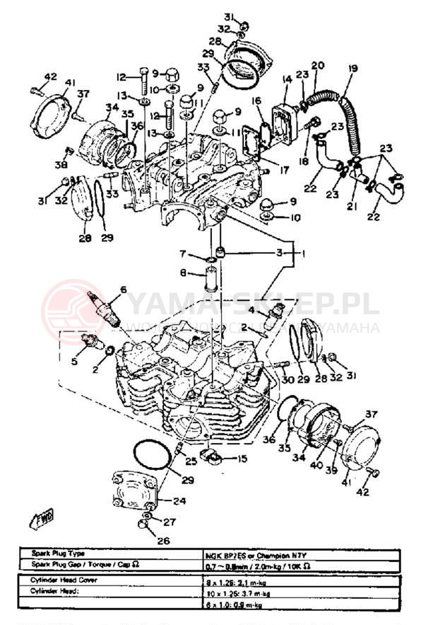 Schemat "Głowica - pokrywa" do Yamaha XS650SG
