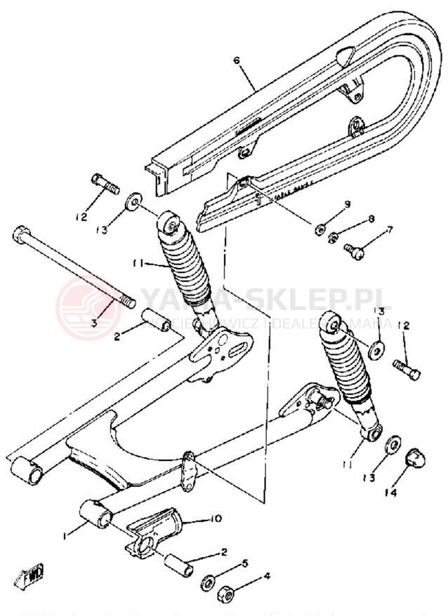 Schemat "wahacz, zawieszenie tył" do Yamaha SR185H