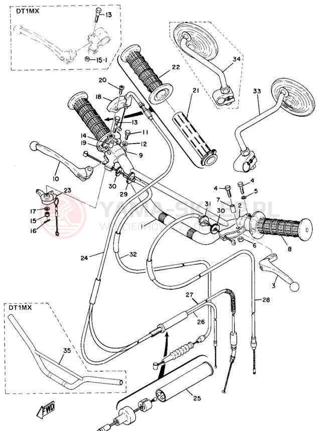 Schemat "Kierownica i osprzęt" do Yamaha DT1E/DT1MX