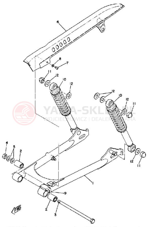 Schemat "Wahacz, osłona łańcucha" do Yamaha RD60A