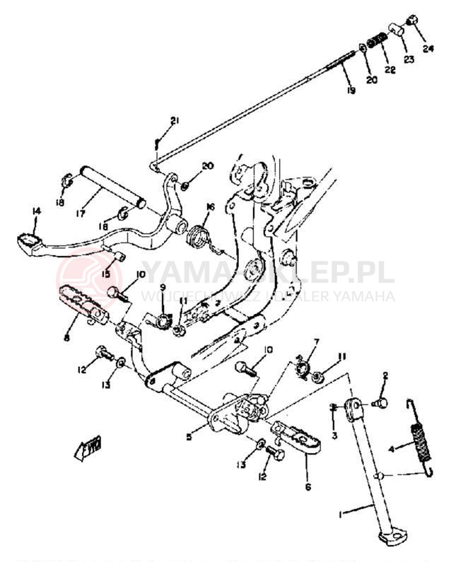 Schemat "Stopka postoj., dźw. Hamulca tył" do Yamaha YZ80B