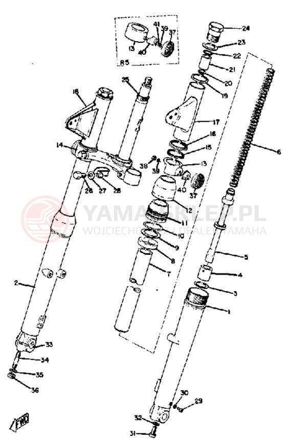 Schemat "Amortyzatory przód" do Yamaha R5C