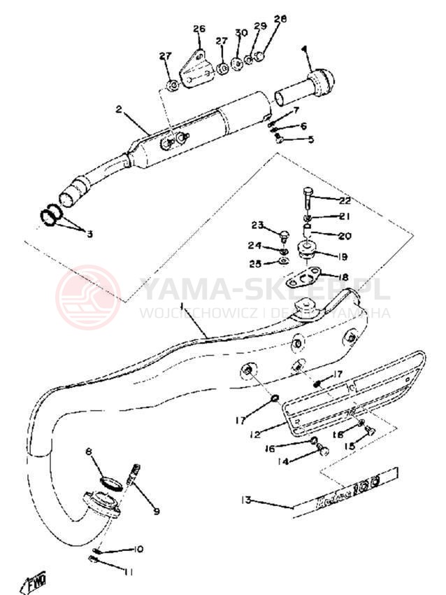 Schemat "Wydech końcowy" do Yamaha DT100A