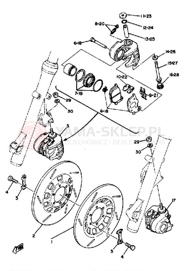 Schemat "Zacisk hamulcowy + tarcza przód" do Yamaha XS1100SG