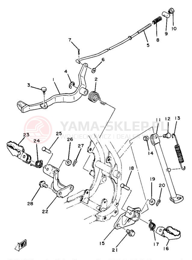 Schemat "Stopka postojowa i podnóżki" do Yamaha YZ80H