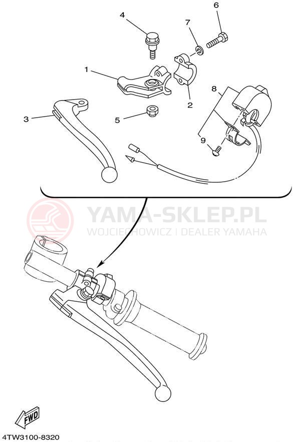 Schemat "Kierownica i osprzęt" do Yamaha TZ250 TZ250N