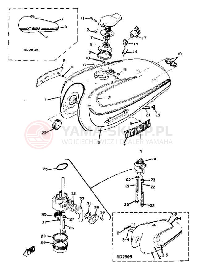 Schemat "zbiornik paliwa" do Yamaha RD250B